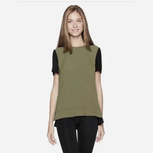 Colorblock Green Black Hi Lo Hem TShirt Mixed Media Jones New York JNY Size XL - Picture 1 of 5